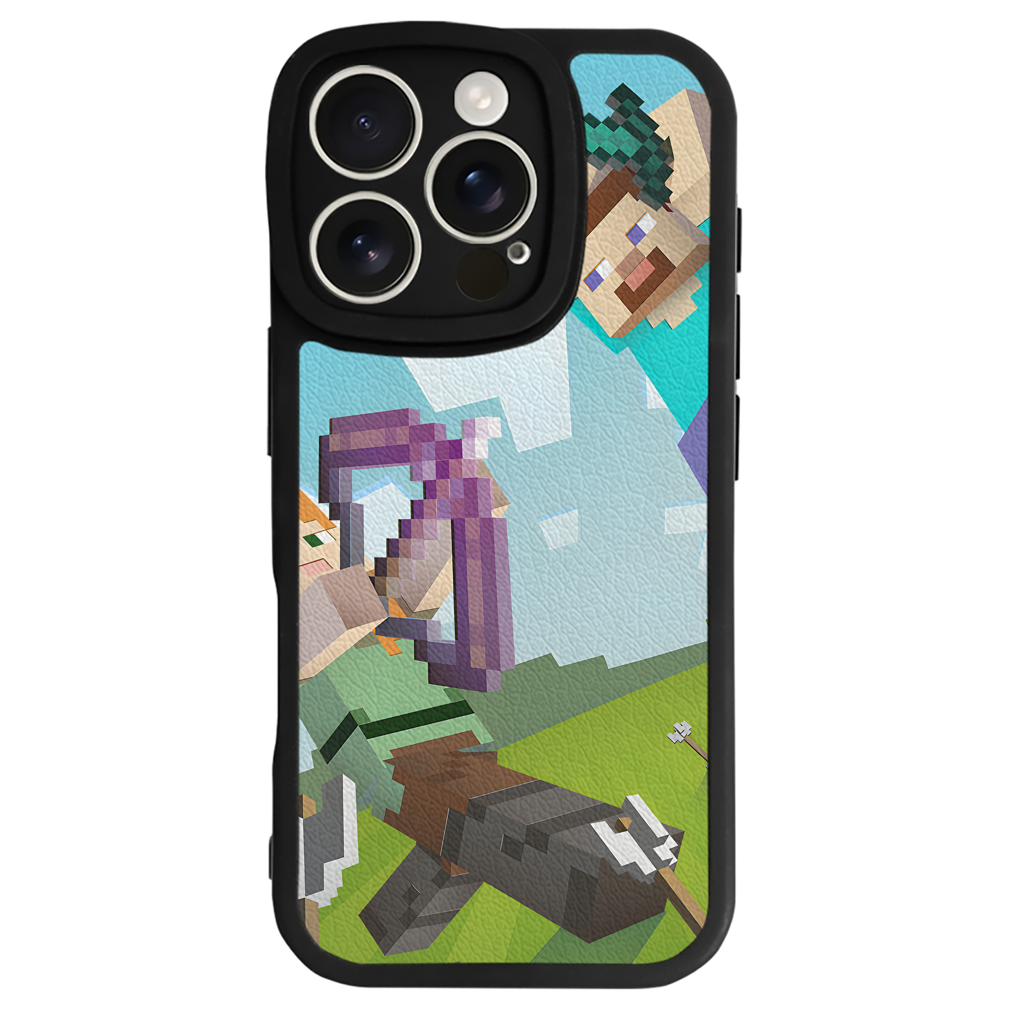 （画像用） マインクラフト ブロックの世界 Minecraft MC Block world 【iPhone 16シリーズ対応】シリコンスマホケース（レザー調） 材質：シリコン
